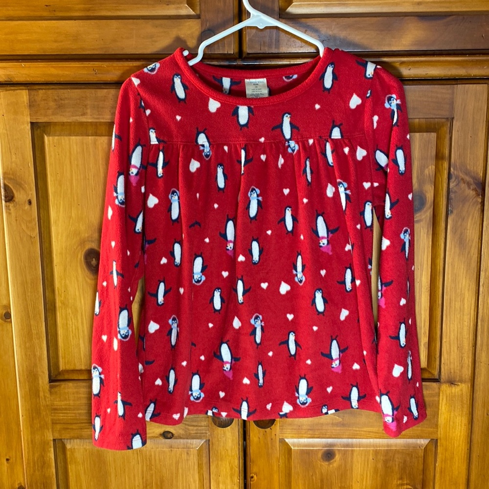 Lands’ End Kids Red Penguin Long Sleeve Flannel Pajama Shirt